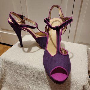 Elle Purple/Fuchsia Ladies Platform T-Strap Heels Size 10